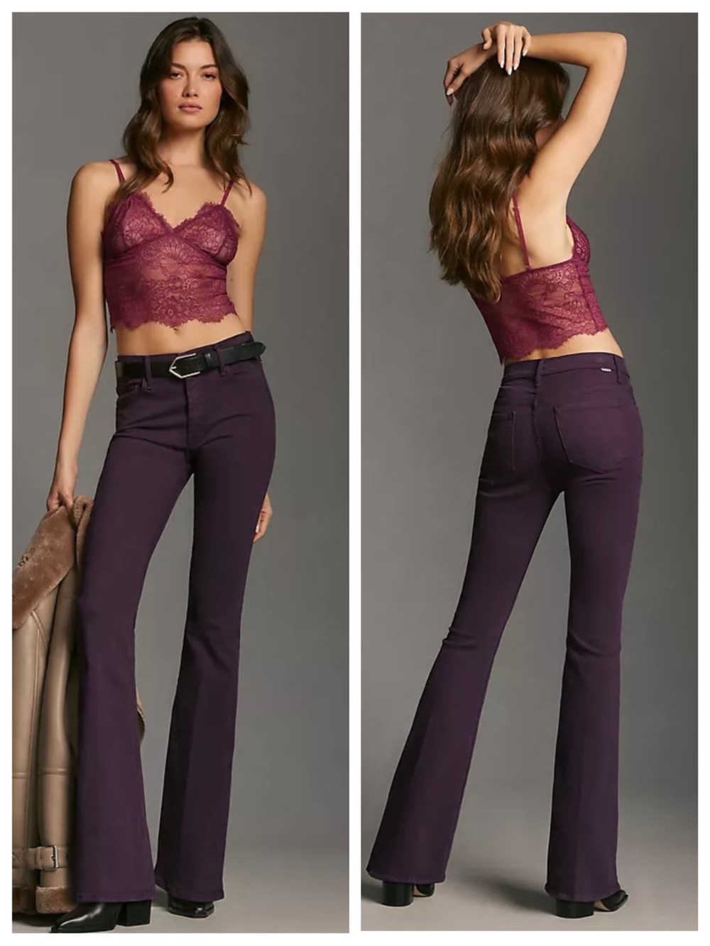 MOTHER The Weekender Mid-Rise Flare in BlackBerry Cordial aka Play Date, Sz 30